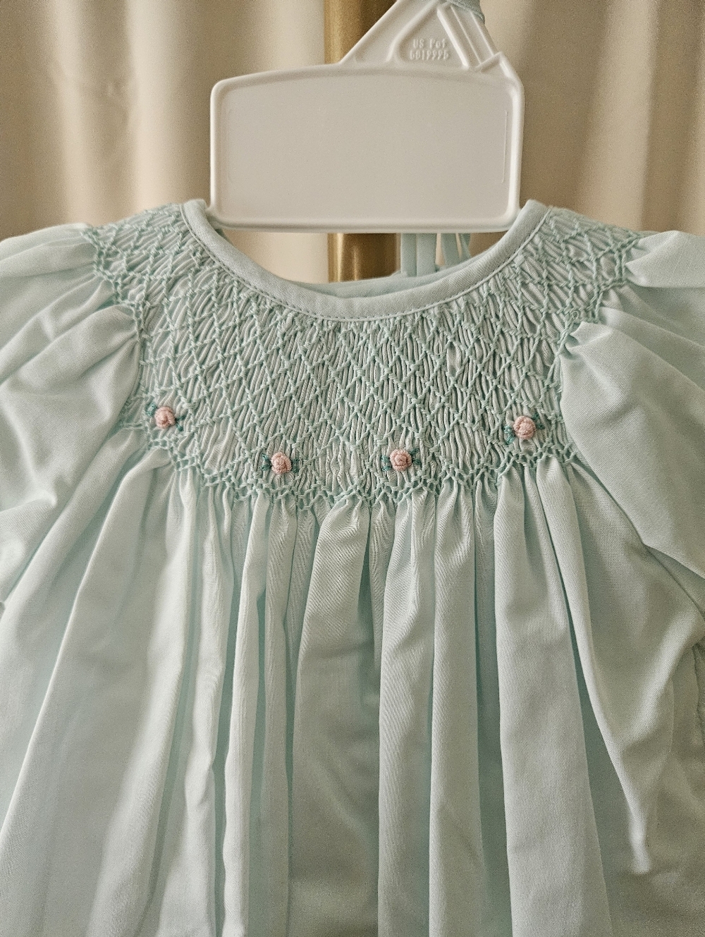 Petit Ami Mint Green Smocked Heirloom Day Gown Set NB–3M | Hand Embroidery + Bon - Picture 3 of 6